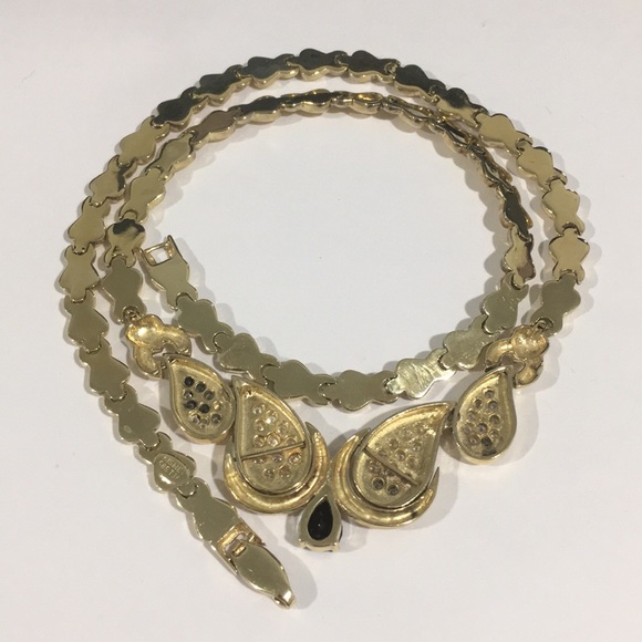 14k Yellow Gold Heart ❤️ Link Necklace W/Cz Stones - Picture 3 of 6